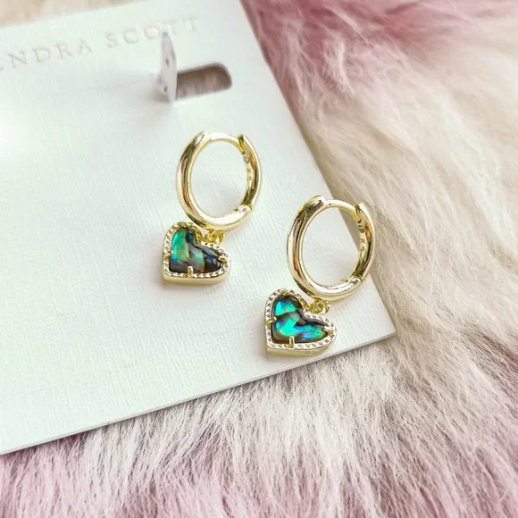 Gold Ari Heart Abalone Shell Huggie Earrings - Picture 2 of 3